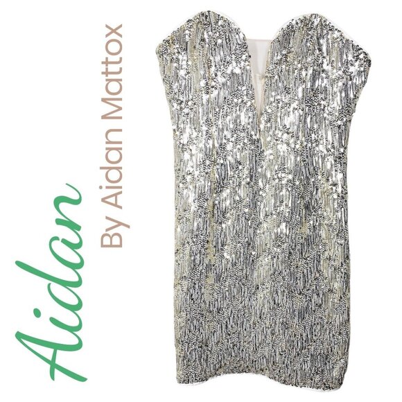 NWOT AIDAN MADDOX GLAMOROUS GOLD SEQUIN STRAPLESS MINI PARTY DRESS, SIZE 10 - Picture 1 of 11